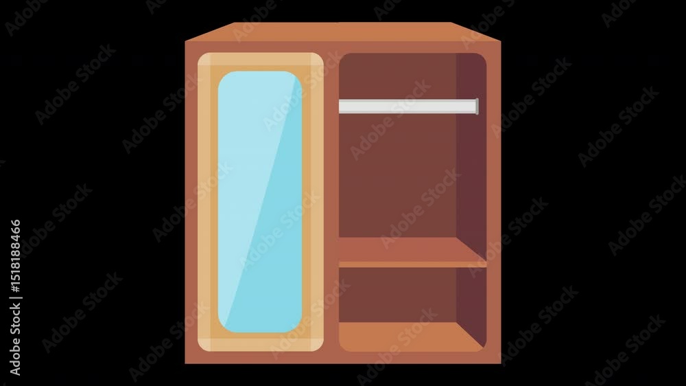 Minimalist Wardrobe Animation with Mirrored Door for Home Interior Design Ideas on a Transparent Background Minimalist Wardrobe Animation with Mirrored Door for Home Interior Design Ideas on a Transparent Background