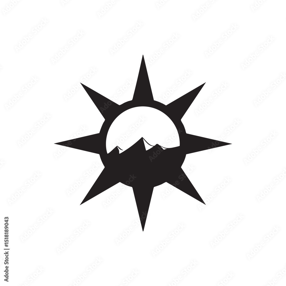 Sun symbol with mountains design for outdoor adventure branding Sun symbol with mountains design for outdoor adventure branding