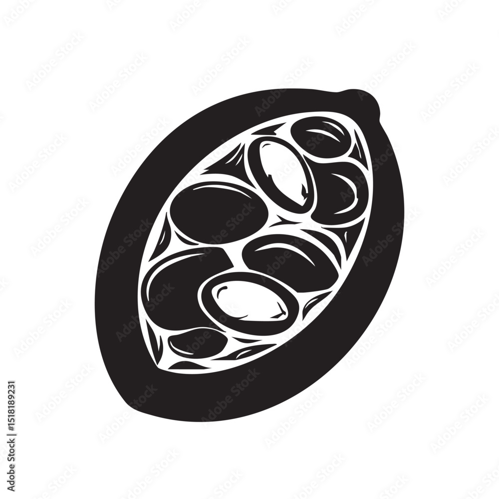Obraz premium Cocoa pod with cacao seeds on a simple background