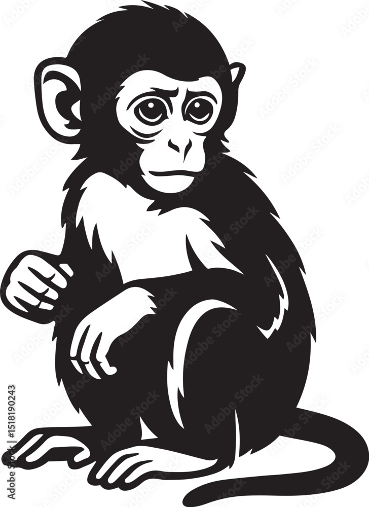 Fototapeta premium Baby monkey cute silhouette design asset, Young primate minimal art style