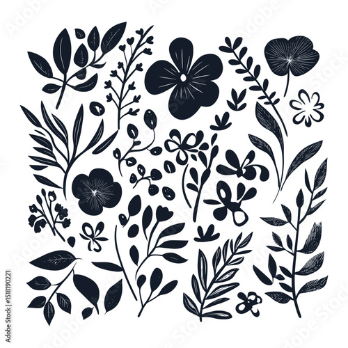 Floral element patterns black white vector