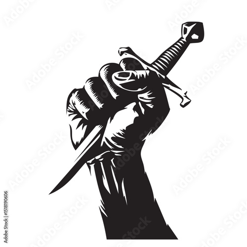 Powerful hand gripping sword symbolizing strength and courage