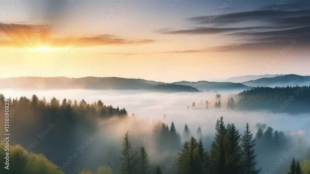 misty forest in the morning with sunrise misty forest in the morning with sunrise
