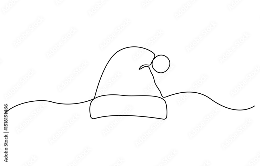 Obraz premium Continuous one line drawing of Christmas Santa Claus hat, Santa Claus hat, single line art element, minimalist sketch line vector illustration, Christmas. 