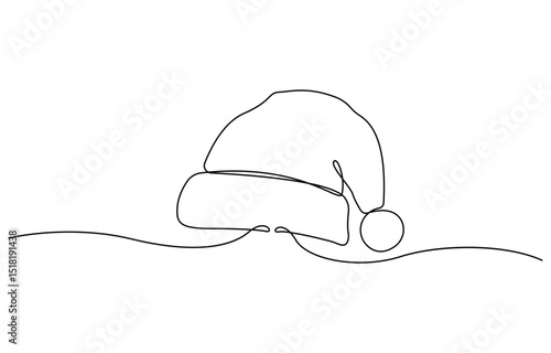 Continuous one line drawing of Christmas Santa Claus hat, Santa Claus hat, single line art element, minimalist sketch line vector illustration, Christmas. 