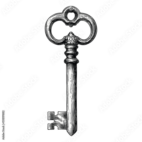 Vintage key illustration skeleton detailed vector