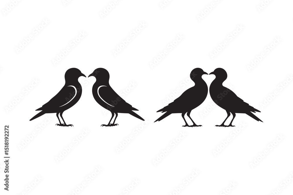 Obraz premium Love Birds Silhouette with Hearts Romantic Couple Vector Art