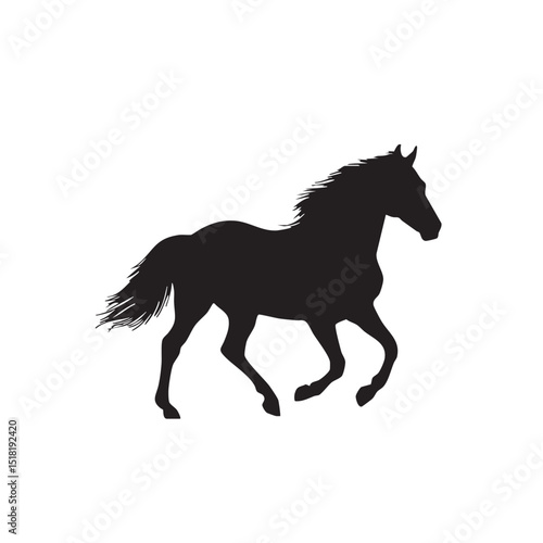Black horse running freely in an open field