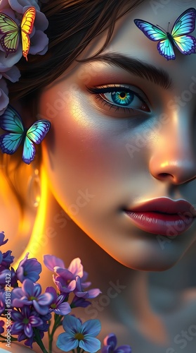 Ethereal Woman Turquoise Eyes Butterfly Fantasy