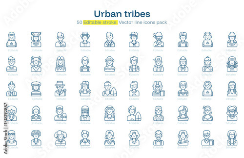 Urban tribes line icon pack. Urban tribes Stroke icon set. Editable Stroke icon