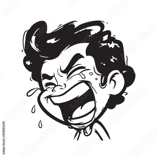 Emotional character expressing joy with tears of happiness