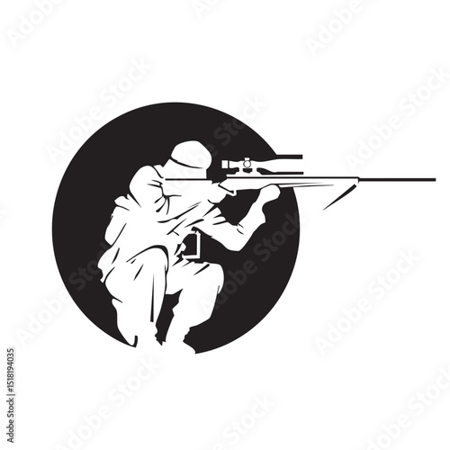 Military sniper aiming from a crouched position at night