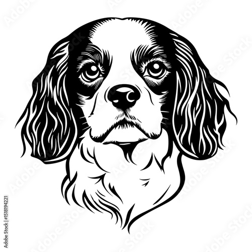 Cavalier king charles spaniel face linear art illustration drawing vector