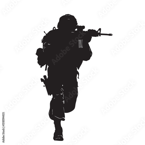 Military soldier in action with weapon during combat training