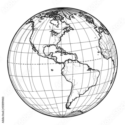 Globe Print flat 2d outline black white representation vector