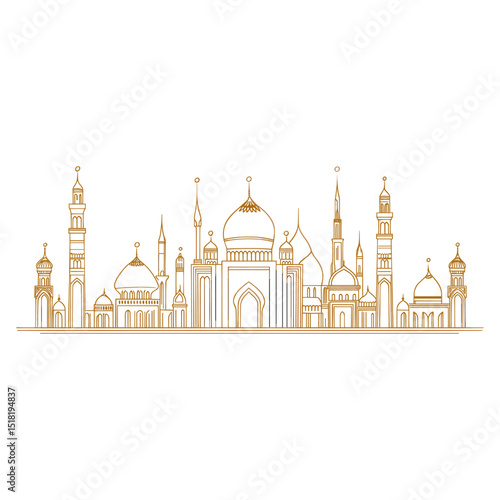 Golden mosque outline architecture illustration islamic vector