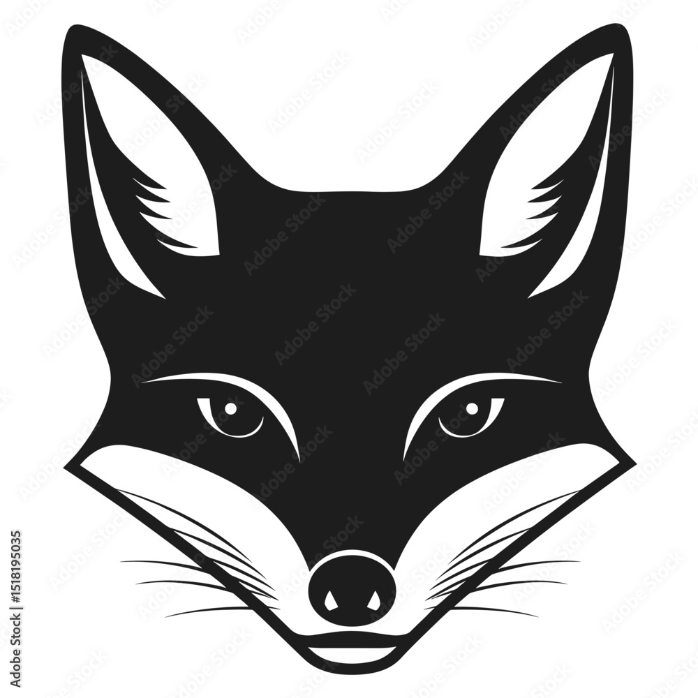 Fototapeta premium Fox face linear illustration animal black vector