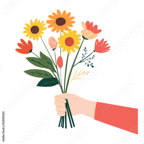 Hand holding a sunflower bouquet sunflowers illustration graphics vector