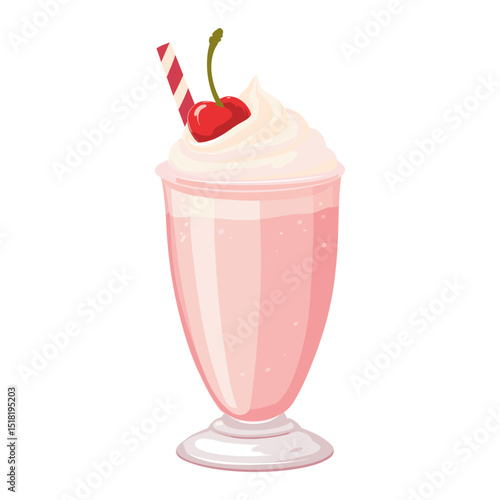 Smoothie on top with wip cream and cherry illustration milkshake beverage vector