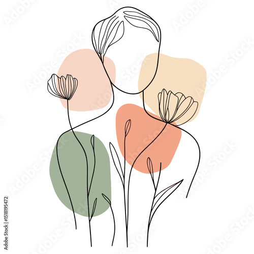 Abstract flower man line art flowers illustration minimalist vector