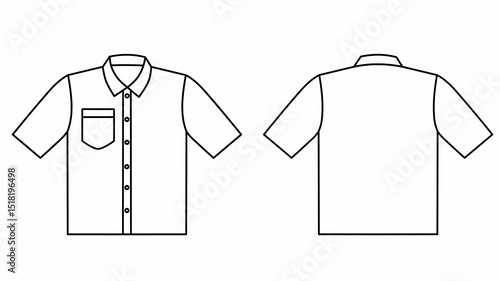 Flat technical sketch of a short sleeve shirt showing front and back views. Clean black outline vector style suitable for fashion design templates, clothing mockups, or garment specification sheets.