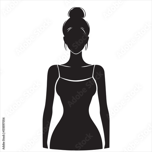 Elegant black silhouette of a woman with a bun hairstyle in a sleeveless dress