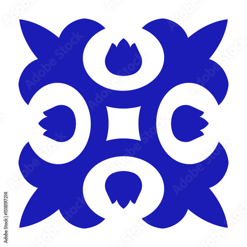 Blue cross talavera mexican tile. Mexico geometric pattern. Ceramic art. Vector illustration.