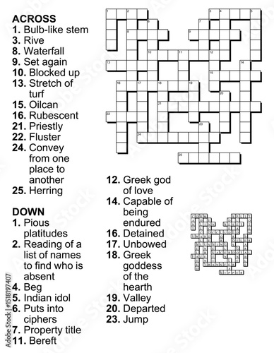 Crossword puzzle game with clues and solution.