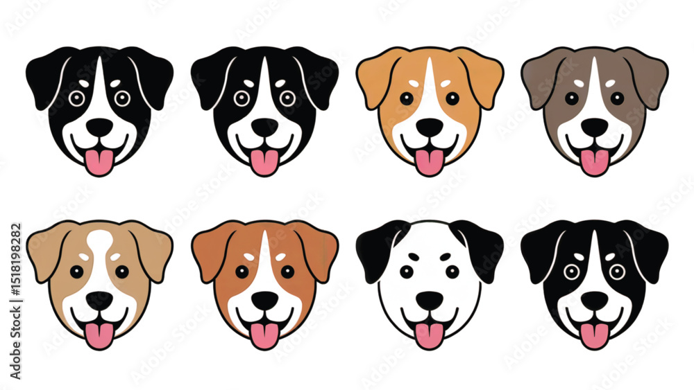 set of vector dog face in white background. set of vector dog face in white background.