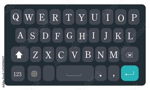 Smartphone keyboard in light and dark mode. Keypad alphabet buttons in modern flat style. Screen smartphone keyboard with black and white colors. EPS 10 .
