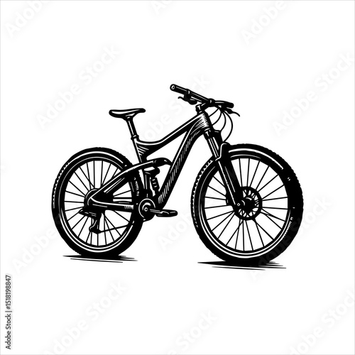 Mountain Bike Vector Logo – Detailed Black Illustration – Isolated on White Background