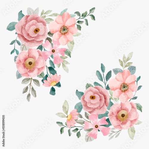 beauty pink floral watercolor bouquet