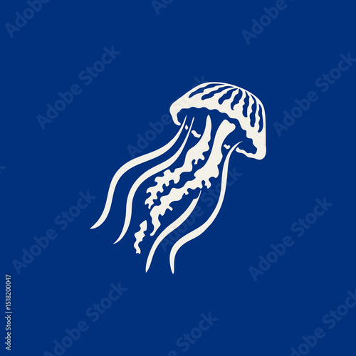 typography caravel jellyfish, wave swim icon