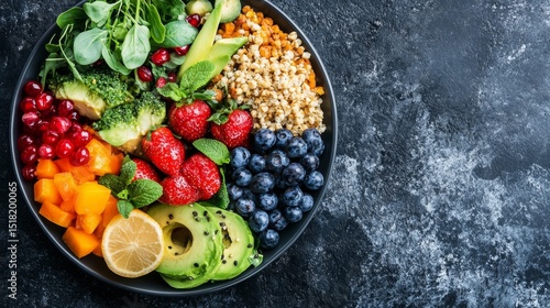 Fototapeta Naklejka Na Ścianę i Meble -  Healthy Meal High in Fiber Foods Arranged Neatly on a Plate