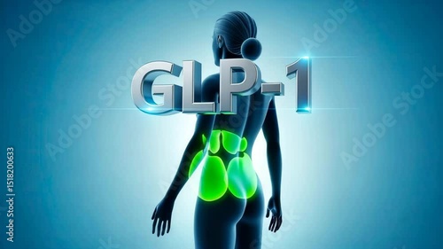 Futuristic anatomical render highlights target areas like abdomen and arms affected by hormone treatment, under metallic lettering. 