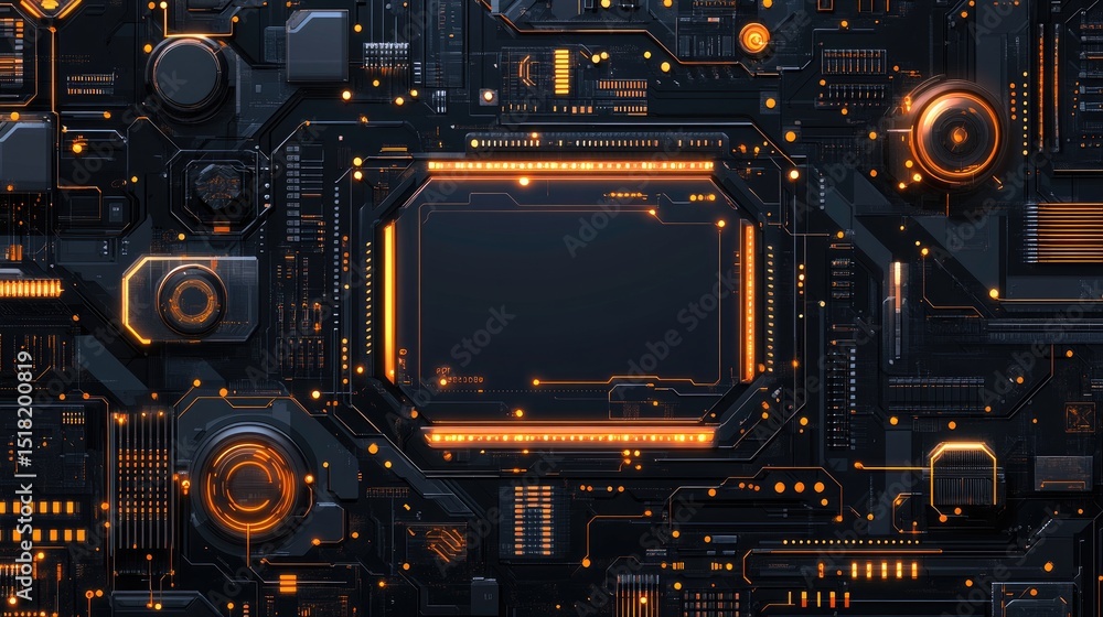 Fototapeta premium Detailed close-up view of a futuristic circuit board.