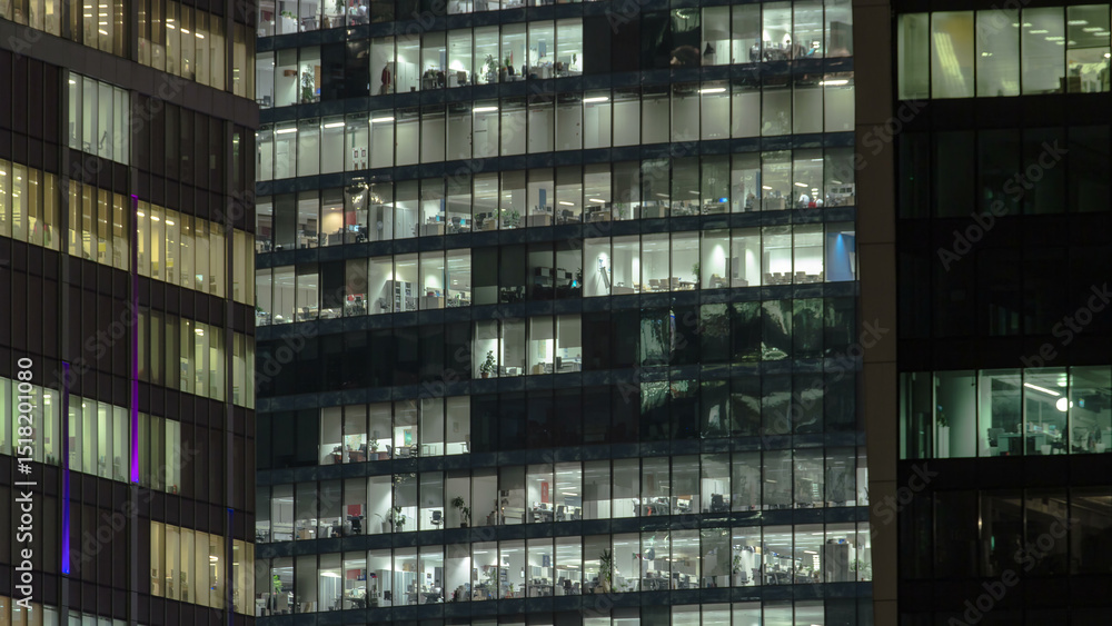 Obraz premium Windows in Skyscrapers International Business Center City at night timelapse