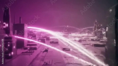 Aesthetic background animation video in Cyberpunk style using graduated colours with Waves & Lines effect. High resolution, fine details, professional lighting