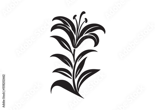 Lily with curved stem and leaves Silhouette Vector
