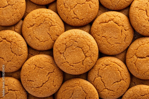 A very close-up, top-down shot of a pile of soft and chewy ginger snap cookies, filling the frame with warm, inviting textures.