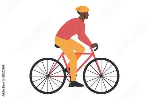 Man riding a bicycle. Flat color vector illustration	

