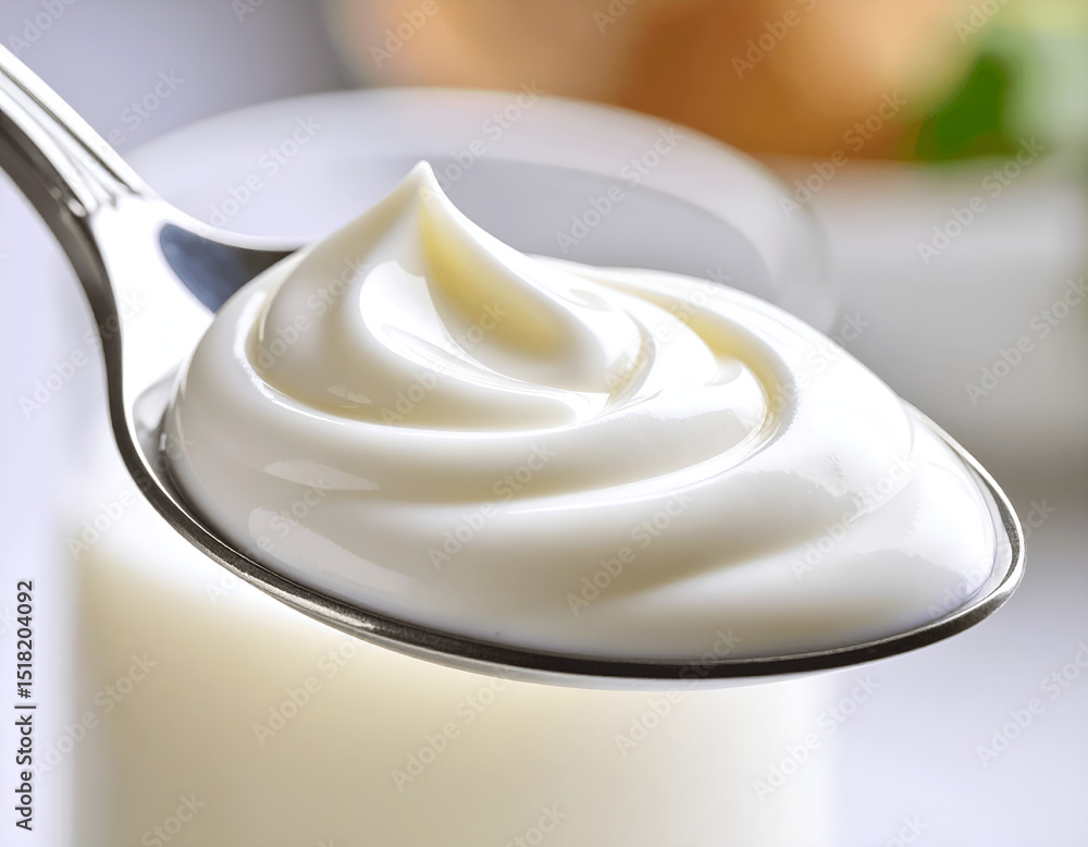 Thick Creamy Greek Yoghurt on Spoon Thick Creamy Greek Yoghurt on Spoon