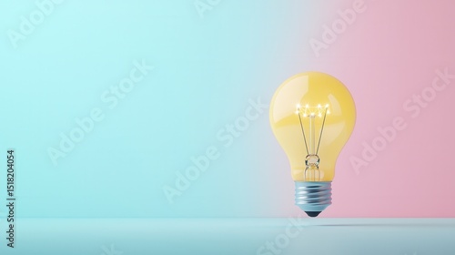 A glowing incandescent lightbulb suspended in a dreamlike pastel colored mist or fog creating a surreal and imaginative visual composition