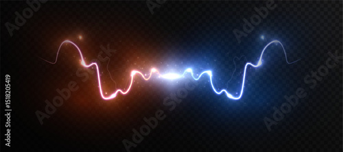 The effect of light energy confrontation and collision with lightning and flashes. Abstract light effect. Vector	
