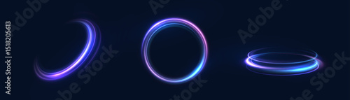 Abstract light effect of glowing line, bright swirl moving in circle on transparent background. Light flow speed effect. Vector	
