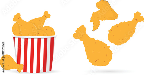 fried chicken fast food cartoon. tasty crispy fried chicken food vector illustration. A bucket of chicken fry.