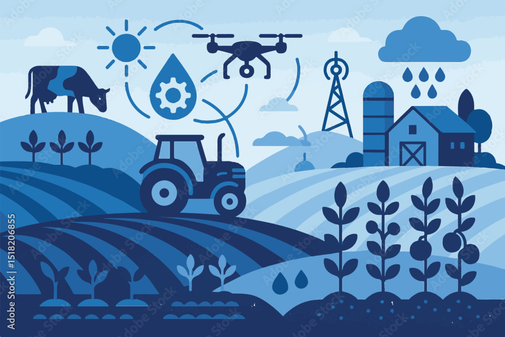 Fototapeta premium vector icons showing farm technology, water management, crops, and sustainable agriculture practices, digital farming tools icon set