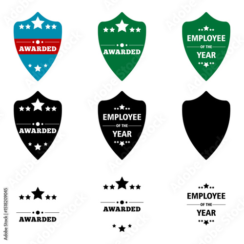 badge award set – employee of the year ribbon emblem icon collection vector