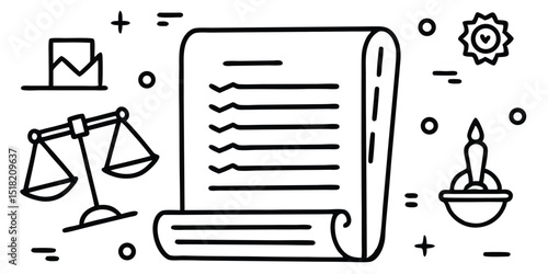 Legal document with scales of justice isolated on white background