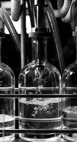 Fabrica de destilado, llenado de botella en maquina semiautomática, procesos de fanricación de tequila, mezcal y sotol.